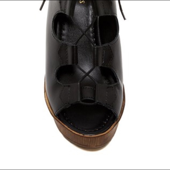 Made in Italy Leather Platform Wooden Wedge Sandal - Picture 6 of 7